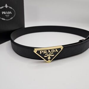 Prada Black Belt with Gold Emblem Size 90